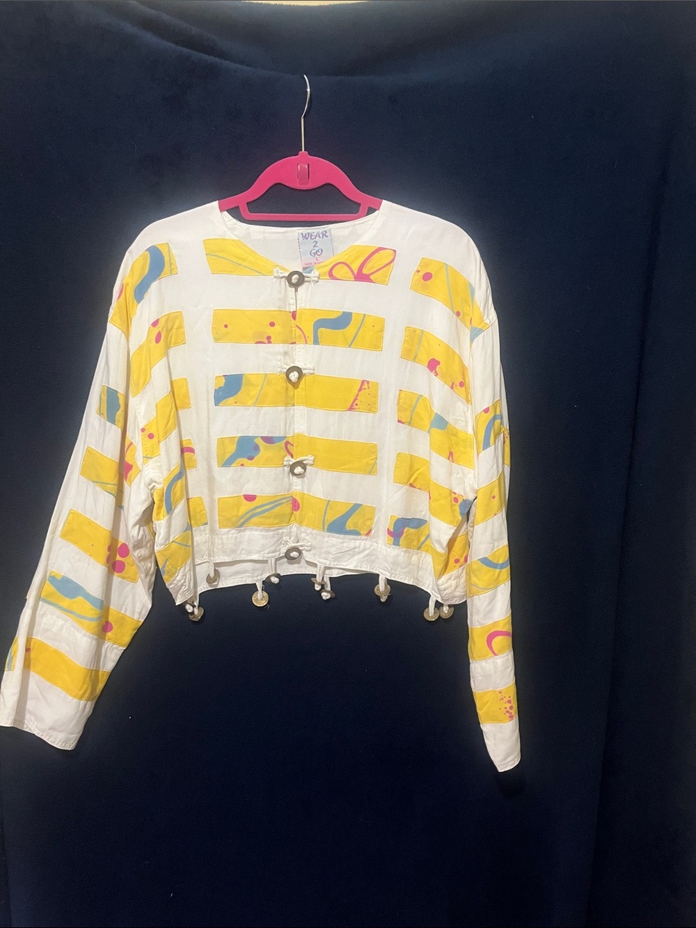Yellow & White Cropped Button-Front Top